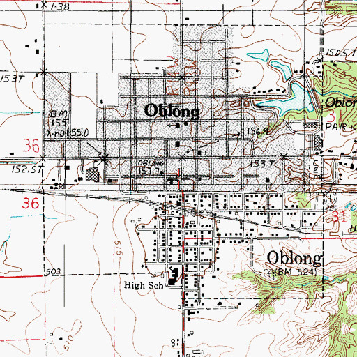Topographic Map of Oblong Police Department, IL