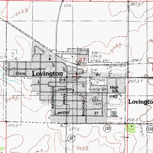 Topographic Map of Lovington Police Department, IL