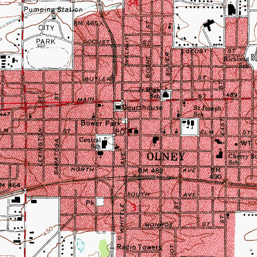 Topographic Map of Olney Police Department, IL