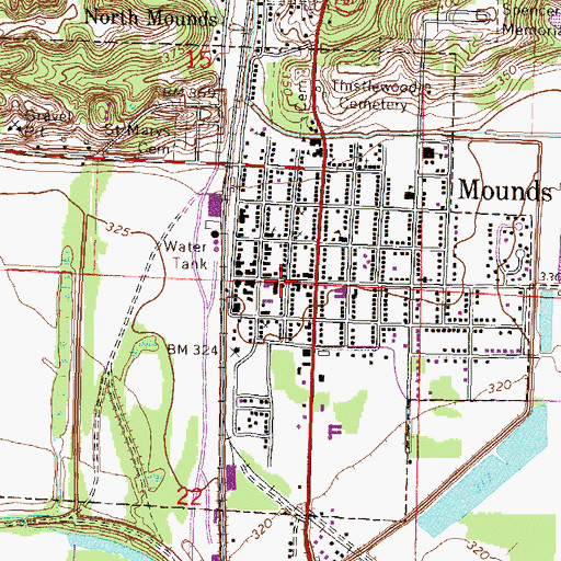 Topographic Map of Mounds Police Department, IL