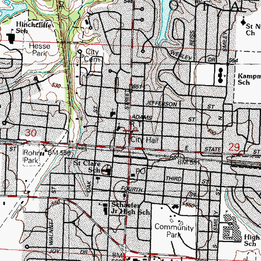 Topographic Map of O'Fallon Police Department, IL