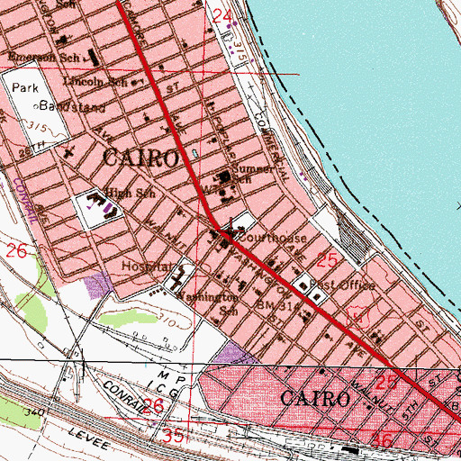 Topographic Map of Alexander County Sheriff's Office, IL