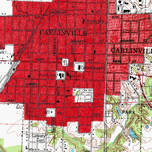 Topographic Map of Macoupin County Jail, IL