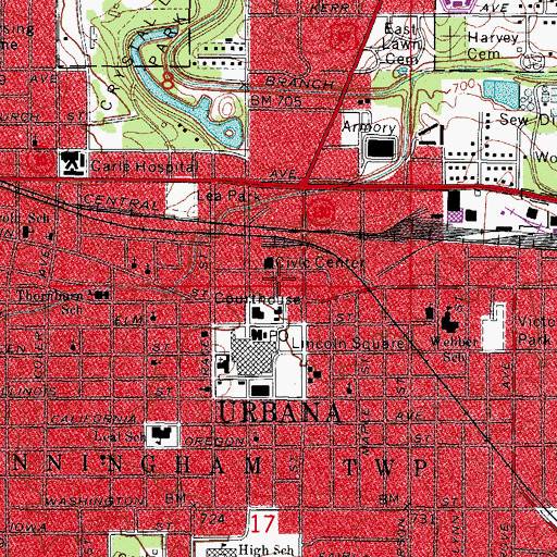 Topographic Map of Champaign County Jail, IL