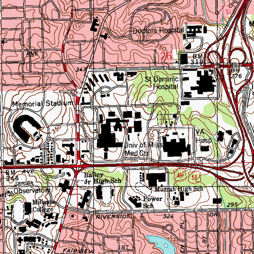 Topographic Map of University of Mississippi Medical Center Campus Police, MS
