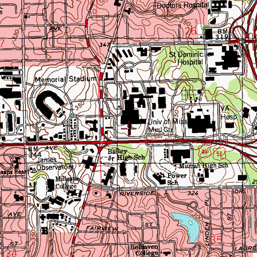 Topographic Map of Batson Children's Hospital, MS