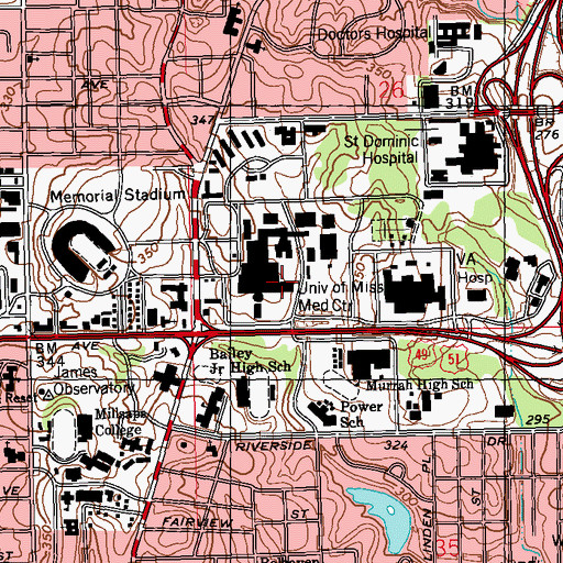Topographic Map of Methodist Rehabilitation Center, MS