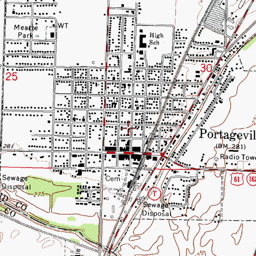 Topographic Map of Portageville Post Office, MO