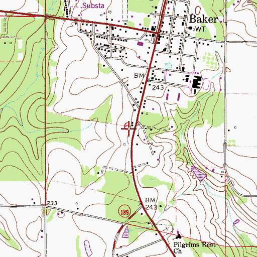 Topographic Map of Baker Post Office, FL