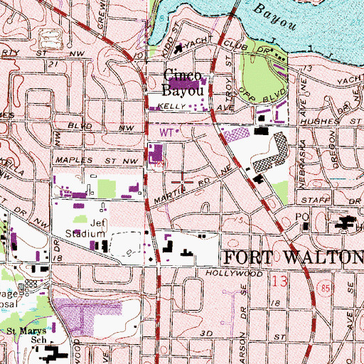 Topographic Map of Fort Walton Beach Post Office, FL