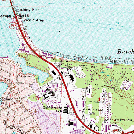 Topographic Map of Gulf Breeze Post Office, FL
