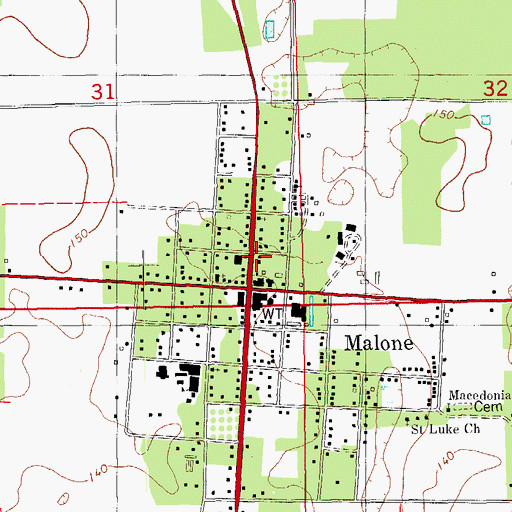 Topographic Map of Malone Post Office, FL