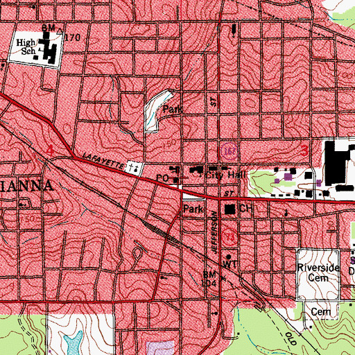 Topographic Map of Marianna Post Office, FL