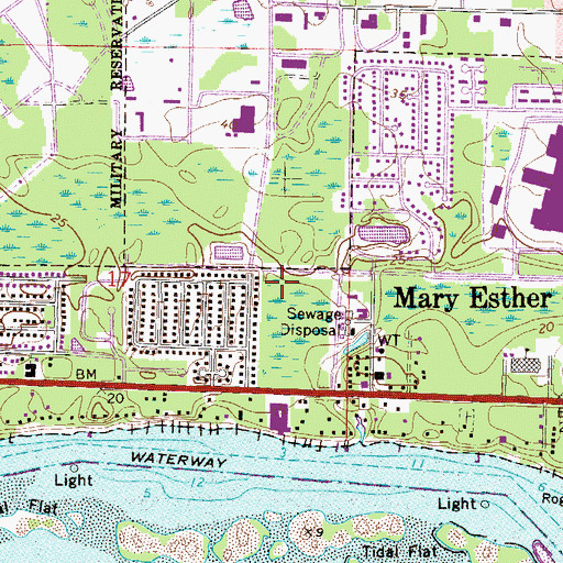 Topographic Map of Mary Esther Post Office, FL