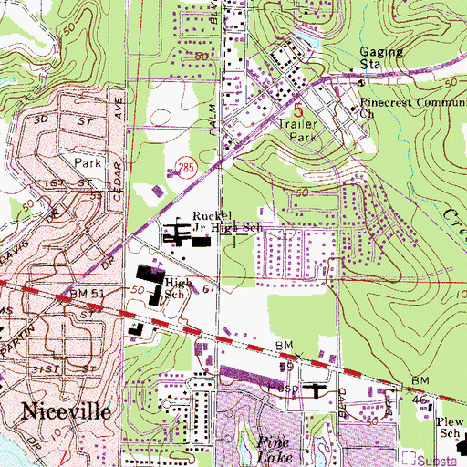 Topographic Map of Niceville Post Office, FL