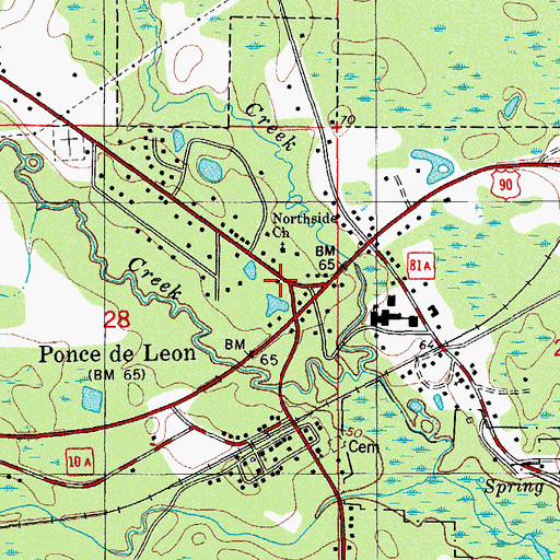 Topographic Map of Ponce De Leon Post Office, FL