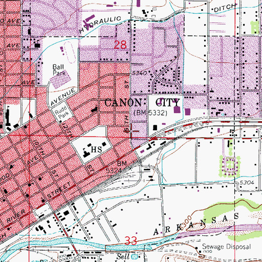 Topographic Map of Canon City Post Office, CO