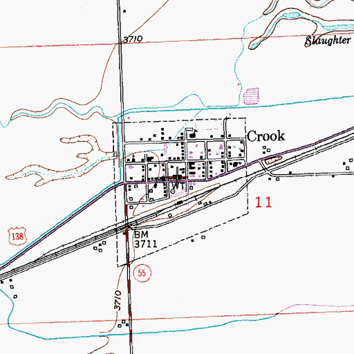 Topographic Map of Crook Post Office, CO