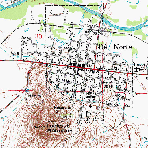 Topographic Map of Del Norte Post Office, CO