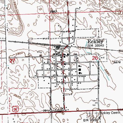 Topographic Map of Eckley Post Office, CO