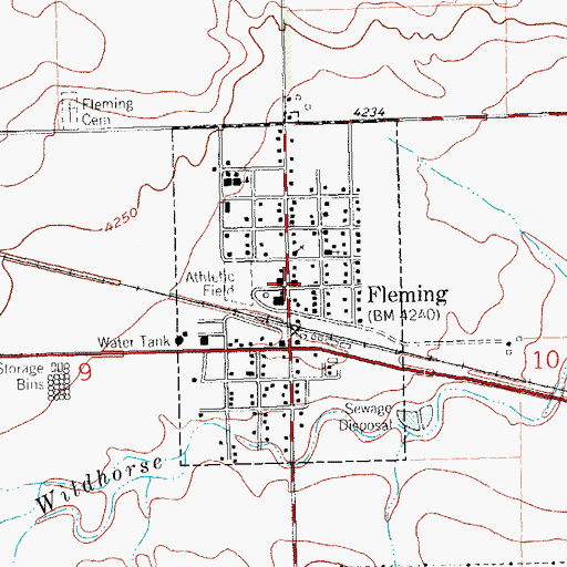 Topographic Map of Fleming Post Office, CO
