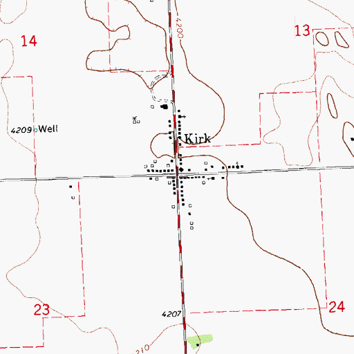Topographic Map of Kirk Post Office, CO