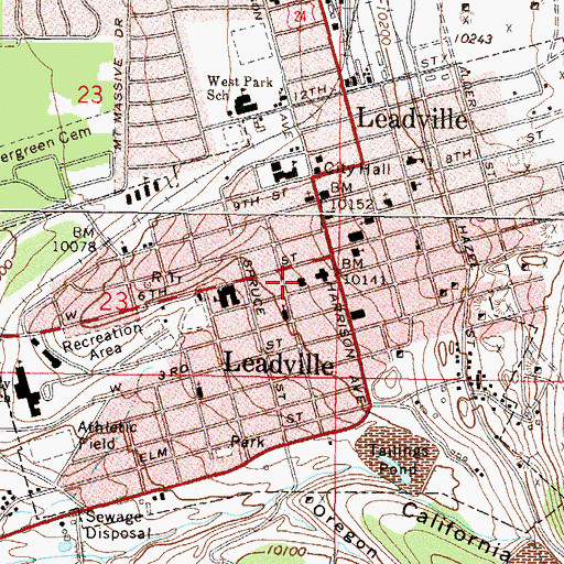 Topographic Map of Leadville Post Office, CO