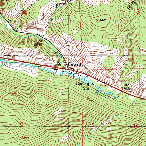 Topographic Map of Grant Village Post Office, CO