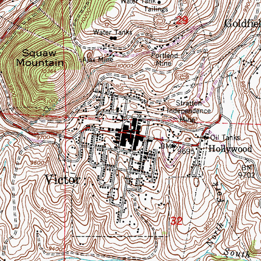 Topographic Map of Victor Post Office, CO