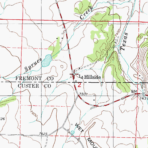 Topographic Map of Hillside Post Office, CO