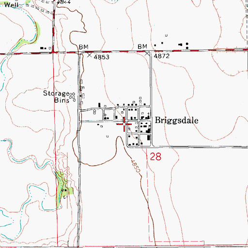 Topographic Map of Briggsdale Post Office, CO