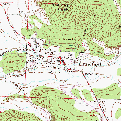 Topographic Map of Crawford Post Office, CO