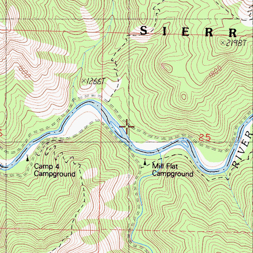 Topographic Map of Mill Flat Campground, CA