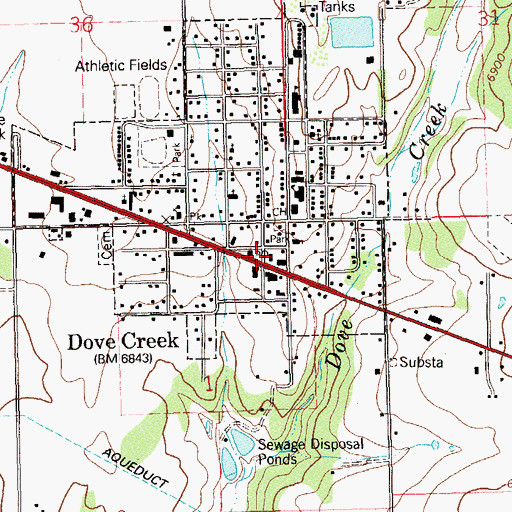 Topographic Map of Dove Creek Post Office, CO