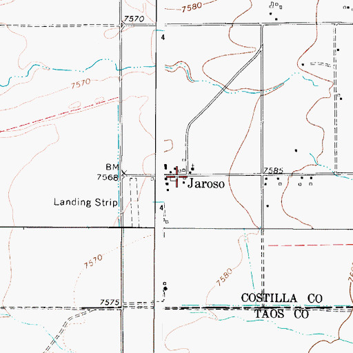 Topographic Map of Jaroso Post Office, CO