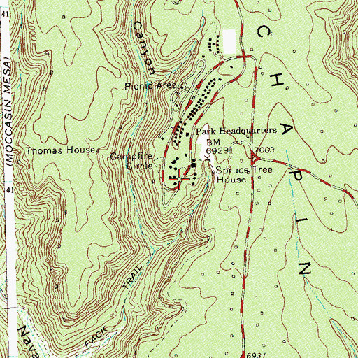 Topographic Map of Mesa Verde National Park Post Office, CO