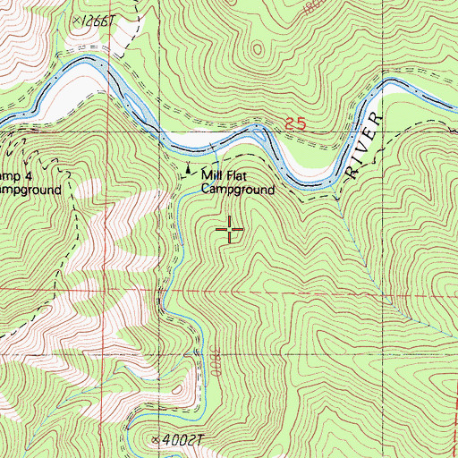 Topographic Map of Mill Flat Campground, CA