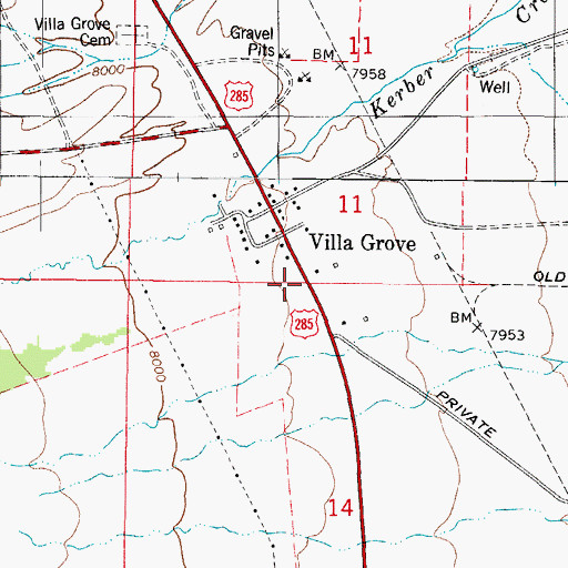 Topographic Map of Villa Grove Post Office, CO