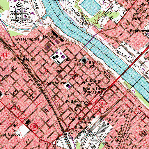 Topographic Map of Downtown Alexandria Post Office, LA