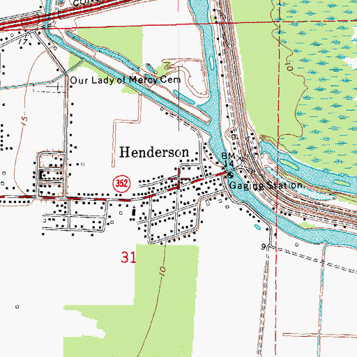 Topographic Map of Henderson Contract Postal Unit, LA