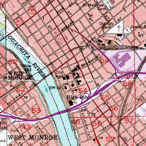 Topographic Map of Downtown Monroe Post Office, LA