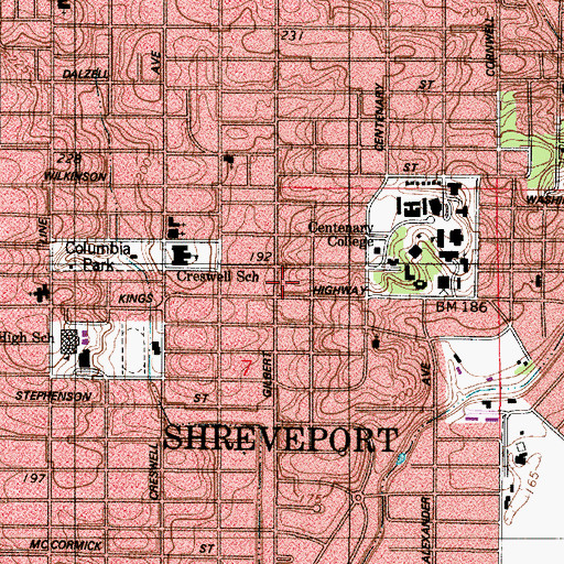 Topographic Map of Centenary Post Office, LA