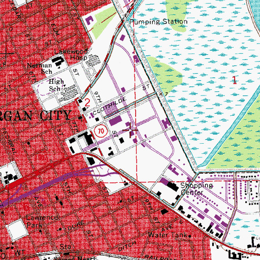 Topographic Map of Morgan City Post Office, LA
