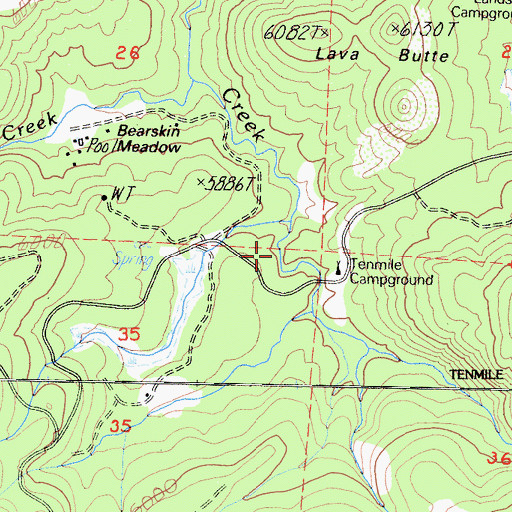 Topographic Map of Ten Mile Campground, CA