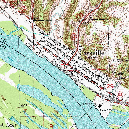 Topographic Map of Cassville Police Department, WI