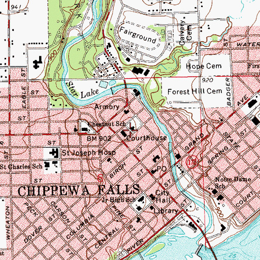 Topographic Map of Chippewa County Sheriff's Office, WI