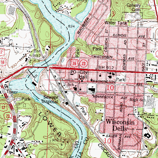 Topographic Map of Wisconsin Dells Police Department, WI