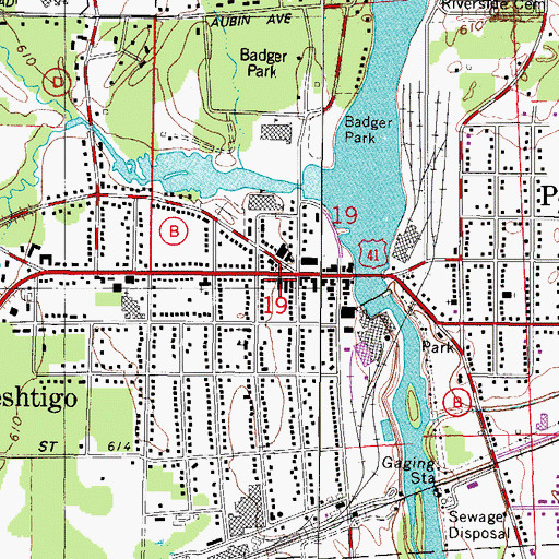 Topographic Map of Peshtigo Police Department, WI