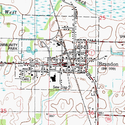 Topographic Map of Brandon - Fairwater Police Department, WI