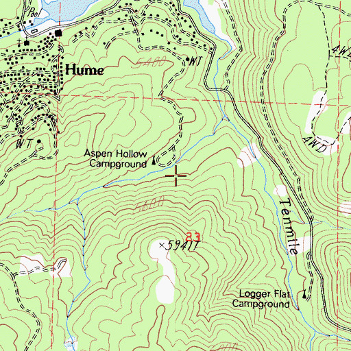 Topographic Map of Aspen Hollow Campground, CA